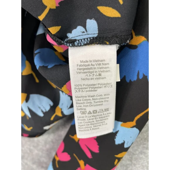 J Crew Blouse Womens Large Black Floral Mock Neck Ruffle Long Sleeve Top - Picture 8 of 10